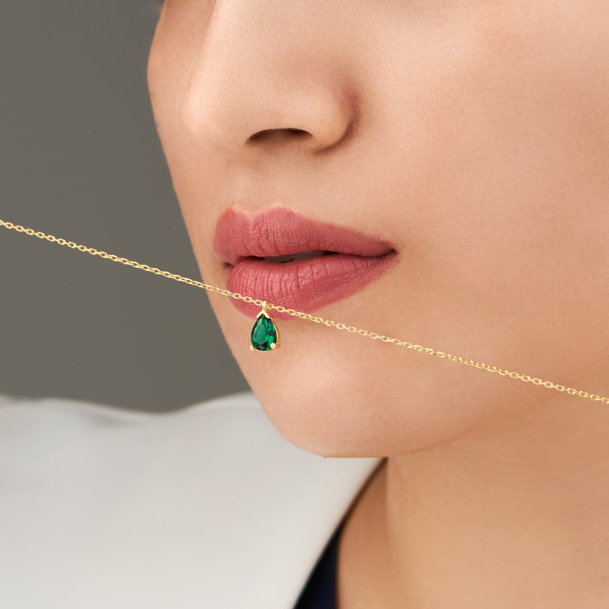 Damla Zümrüt Kolye | Mikron Altın Kaplama