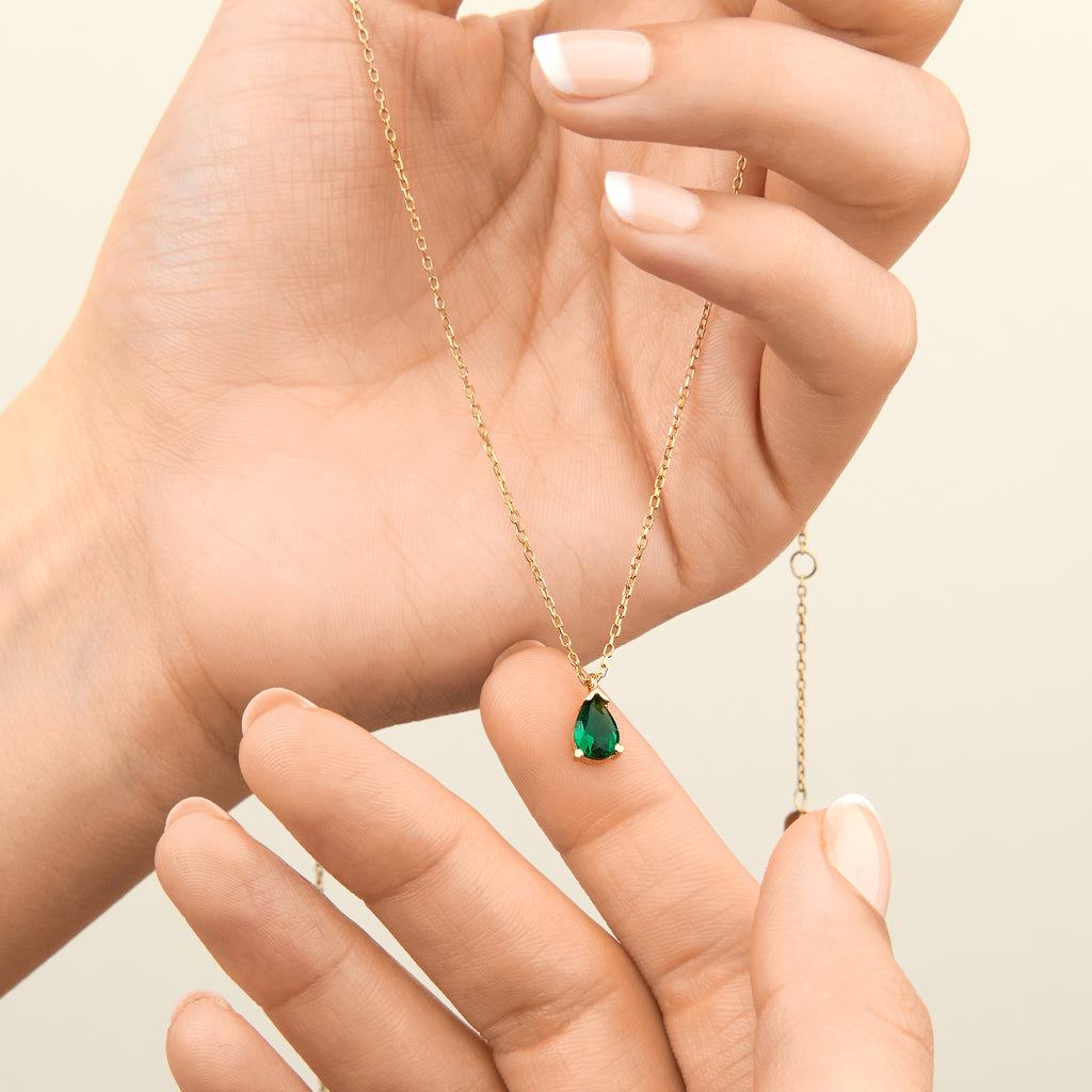Damla Zümrüt Kolye | Mikron Altın Kaplama