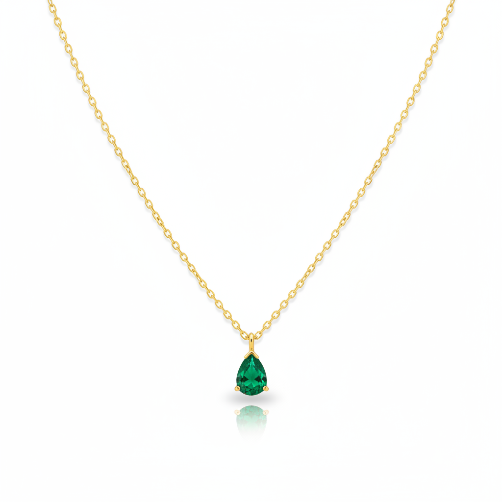 Damla Zümrüt Kolye | Mikron Altın Kaplama